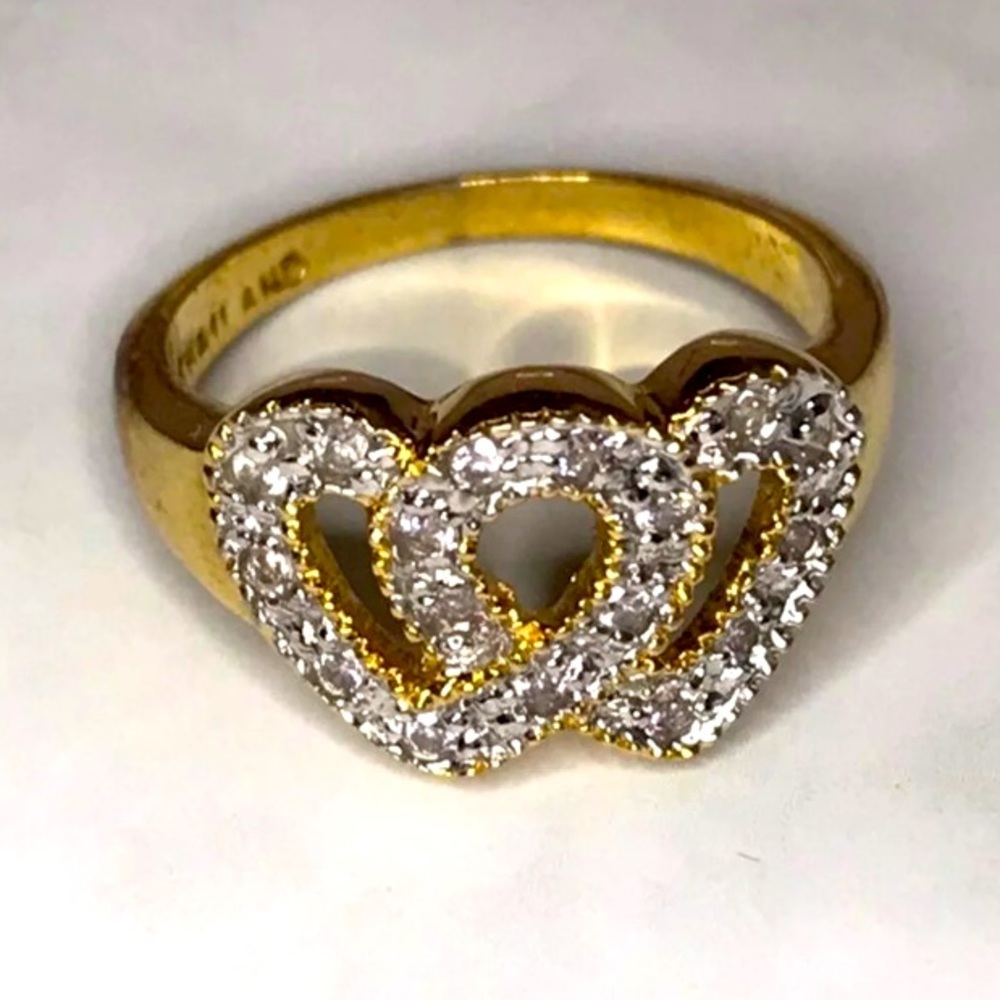 Intertwined Double heart rhinestone Ring